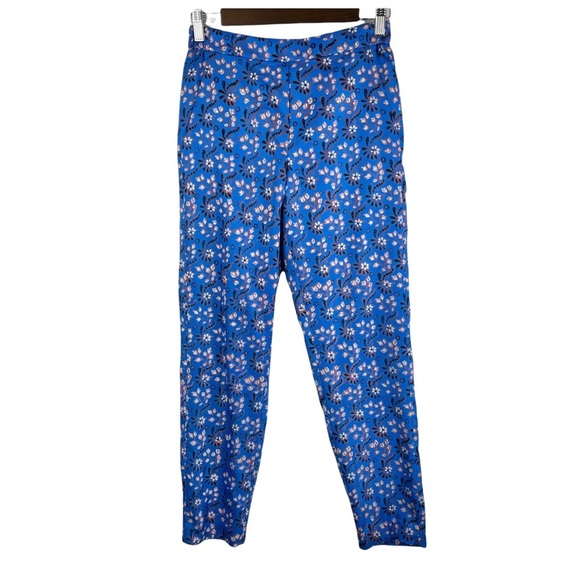 J. Crew Blue Floral Elastic Waist Tapered ankle Pants Size 2 Tall 2T - Picture 1 of 7